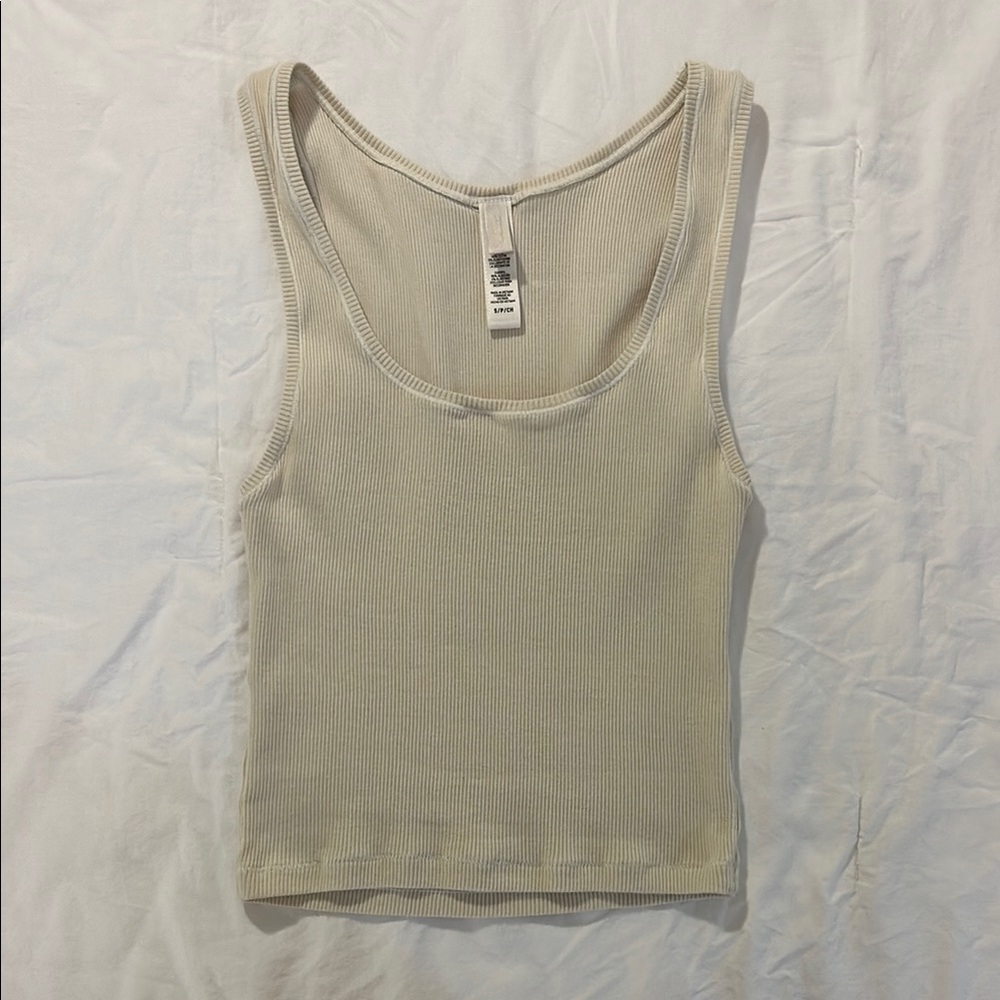 SKIMS Cotton Rib Cropped Tank Bone